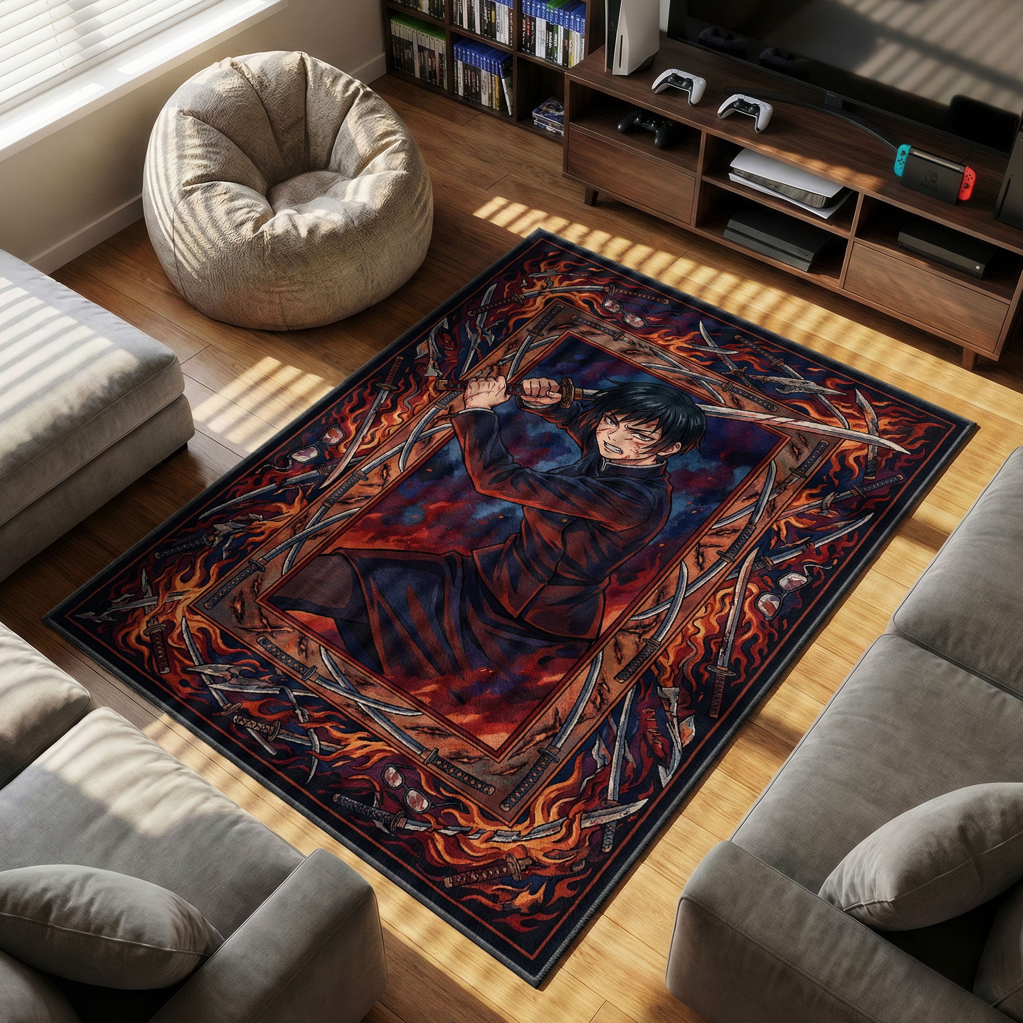 Maki Zenin themed area rug for home decor fans