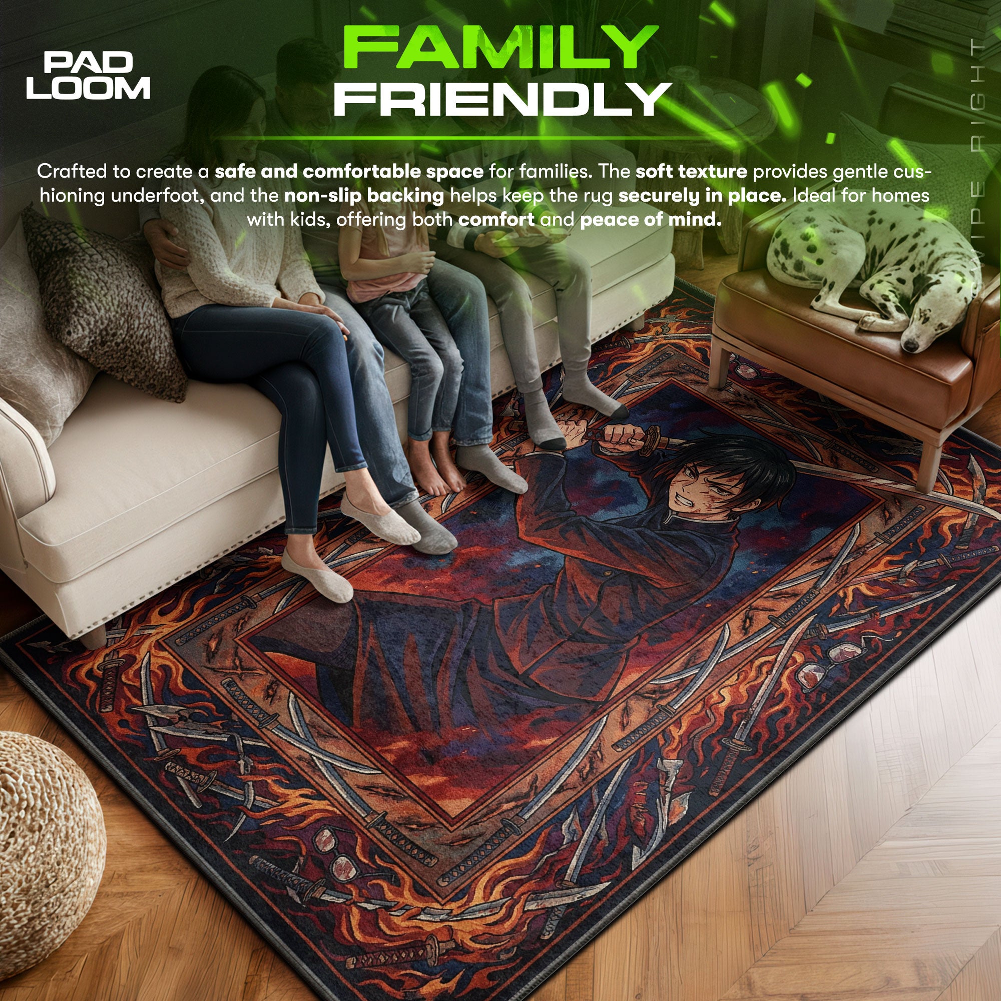 Maki area rug showing full home decor artwork