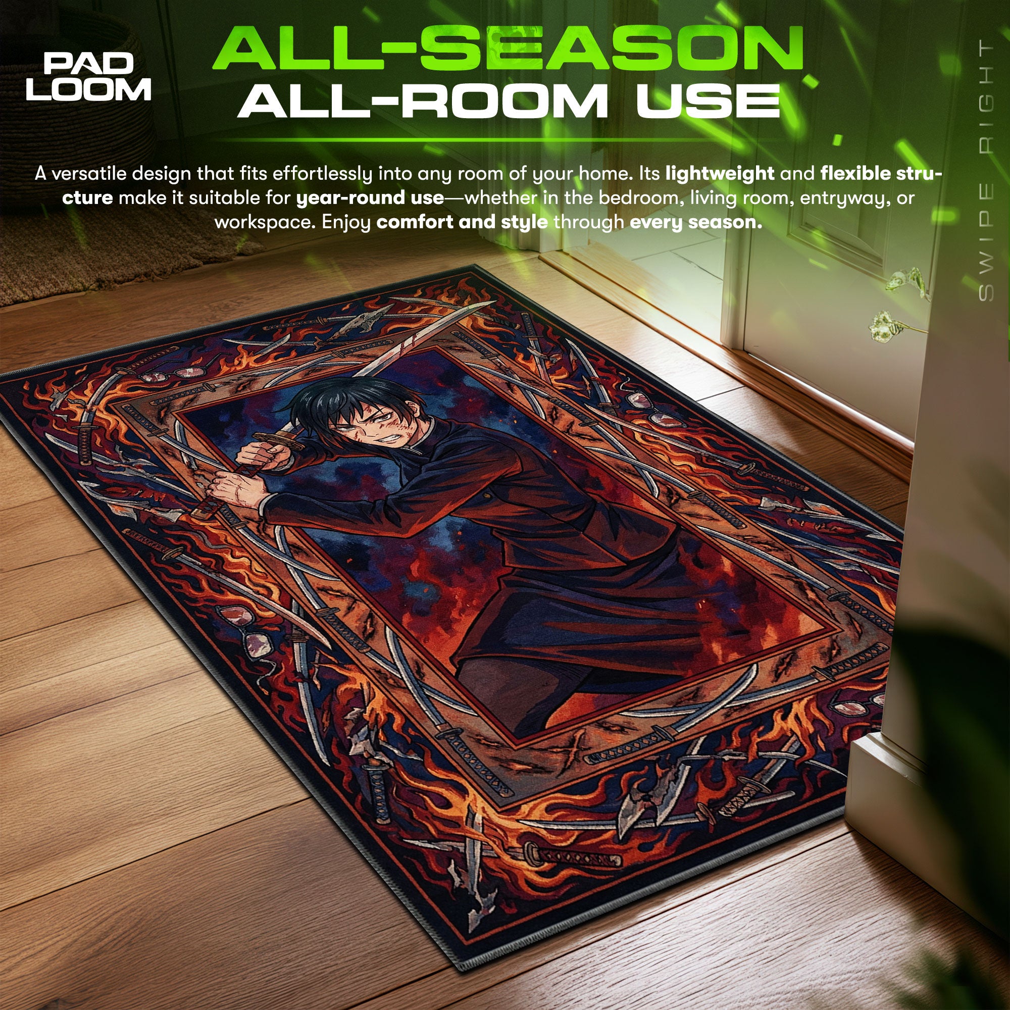 Maki Zenin Cursed Tool Jujutsu Kaisen Chair fan rug — premium quality print