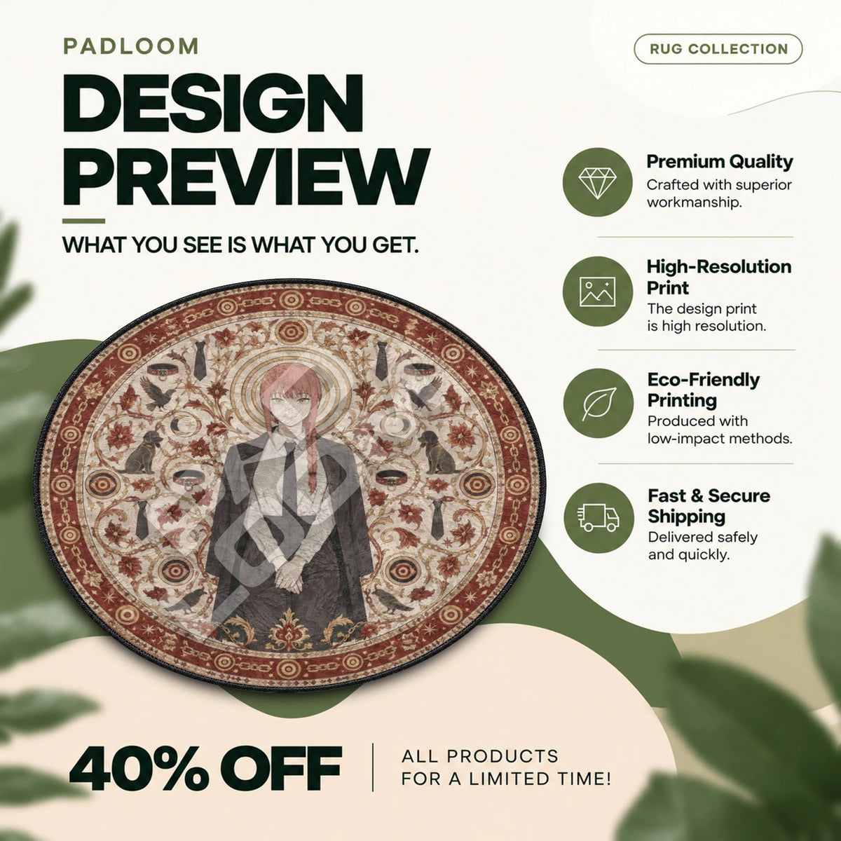 Makima Chains Chainsaw Man round rug full design preview