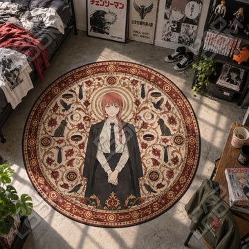 Makima Chains Chainsaw Man round rug on a bedroom floor - Chainsaw Man chair mat