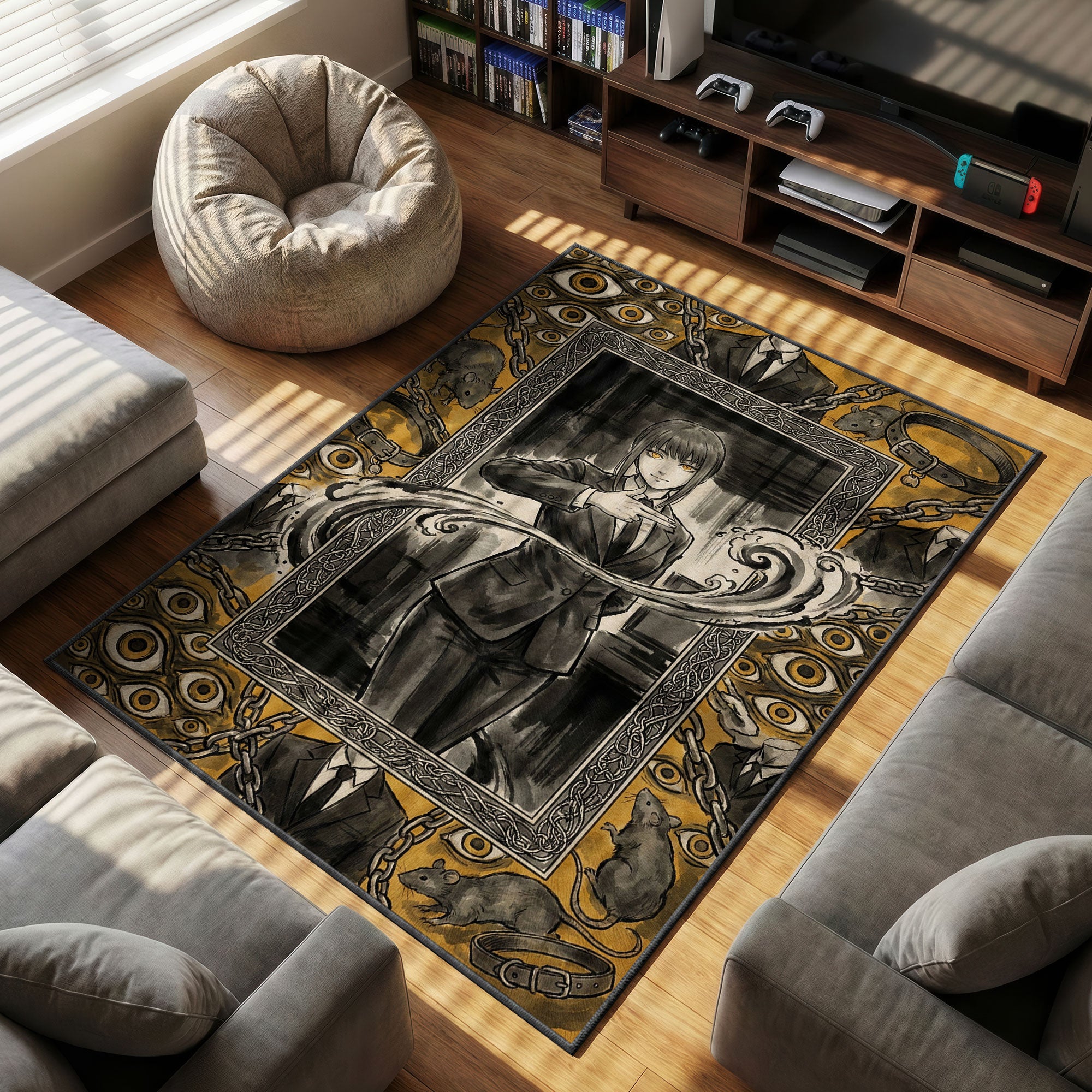 Makima Control themed area rug for home decor fans