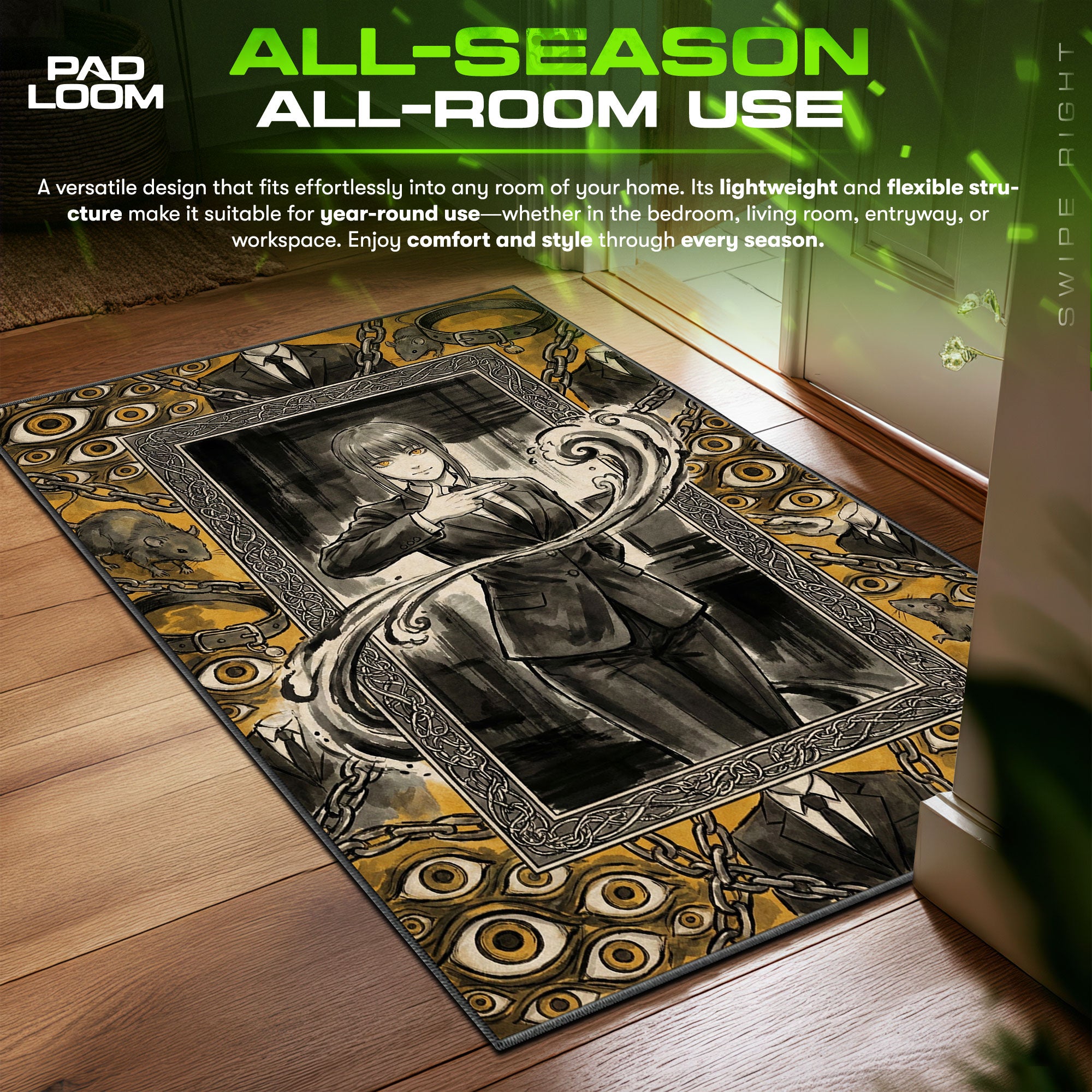 Makima Control Art Chainsaw Man Chair fan rug — premium quality print