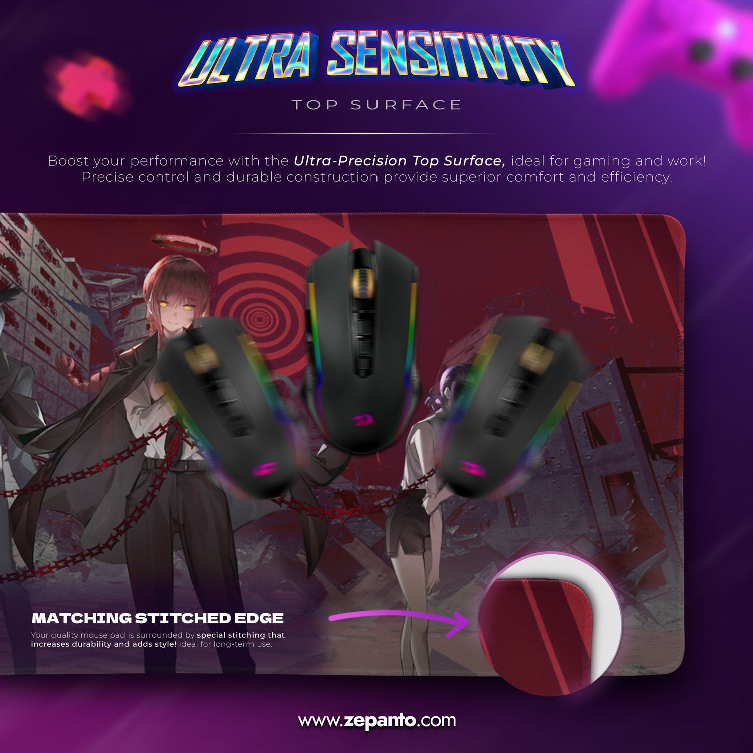 Makima Control Squad Mouse Pad - Crimson Chains Anime Desk Mat Padloom