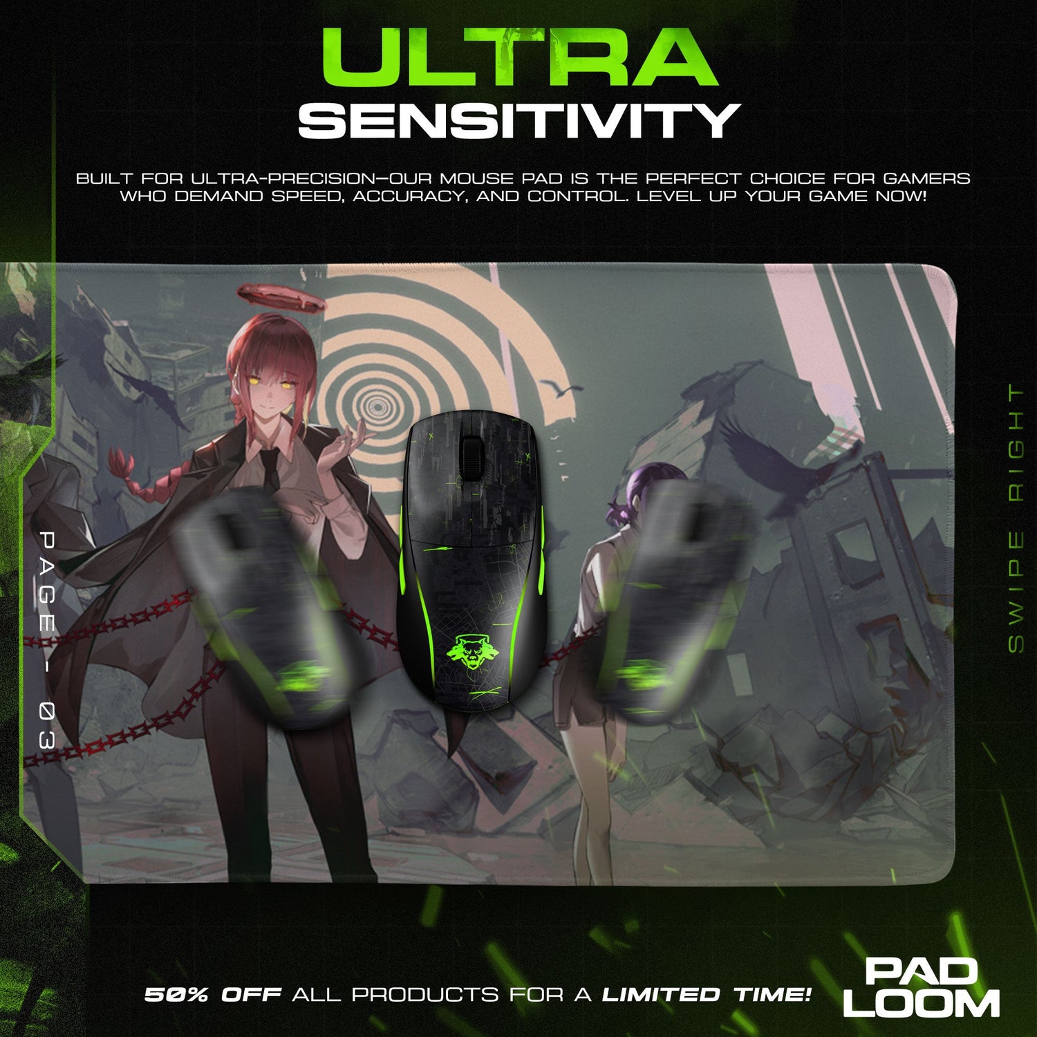 Makima Control Squad Mouse Pad - Aesthetic Chains Anime Desk Mat Padloom