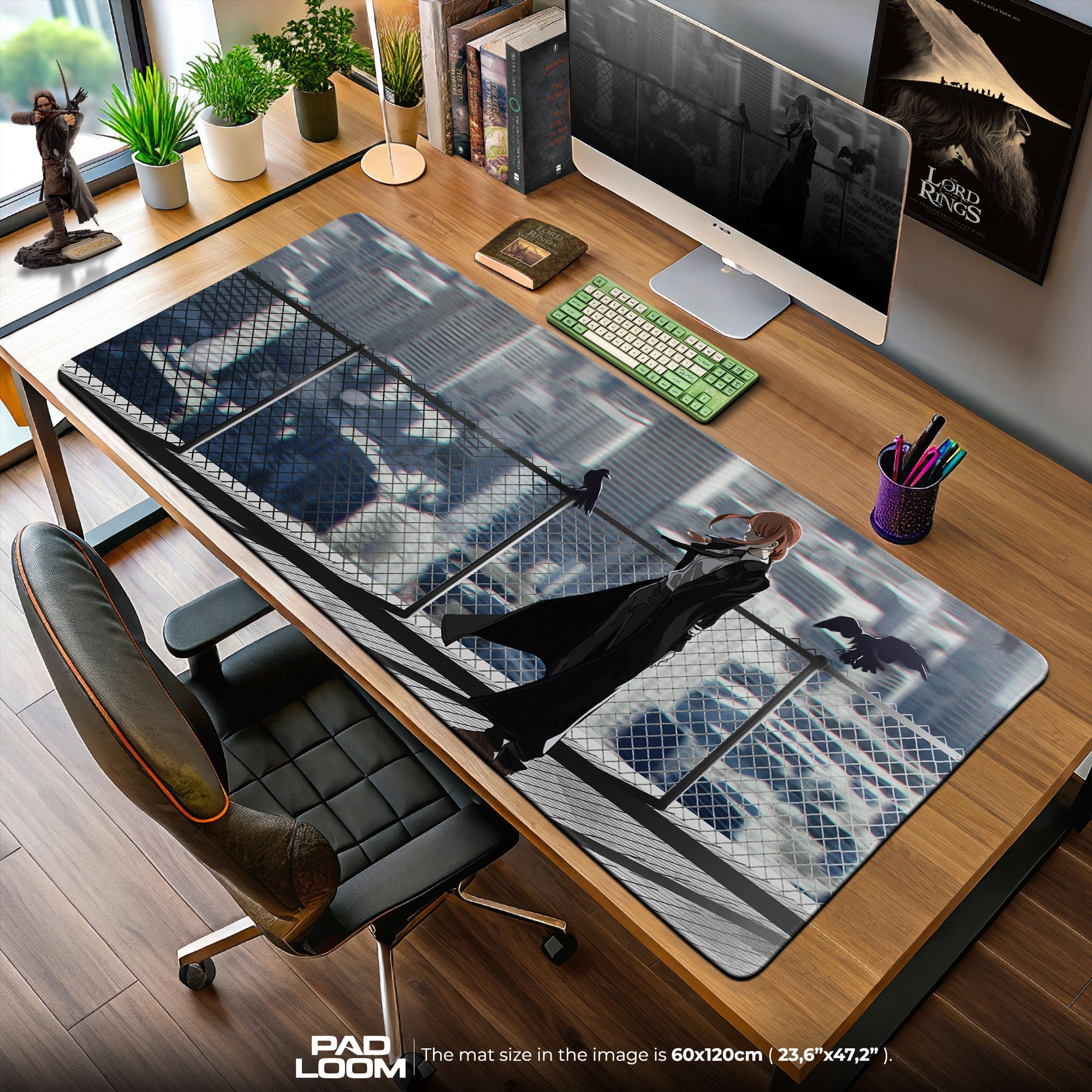 Makima Rooftop Mouse Pad - Dark City Anime Desk Mat Padloom