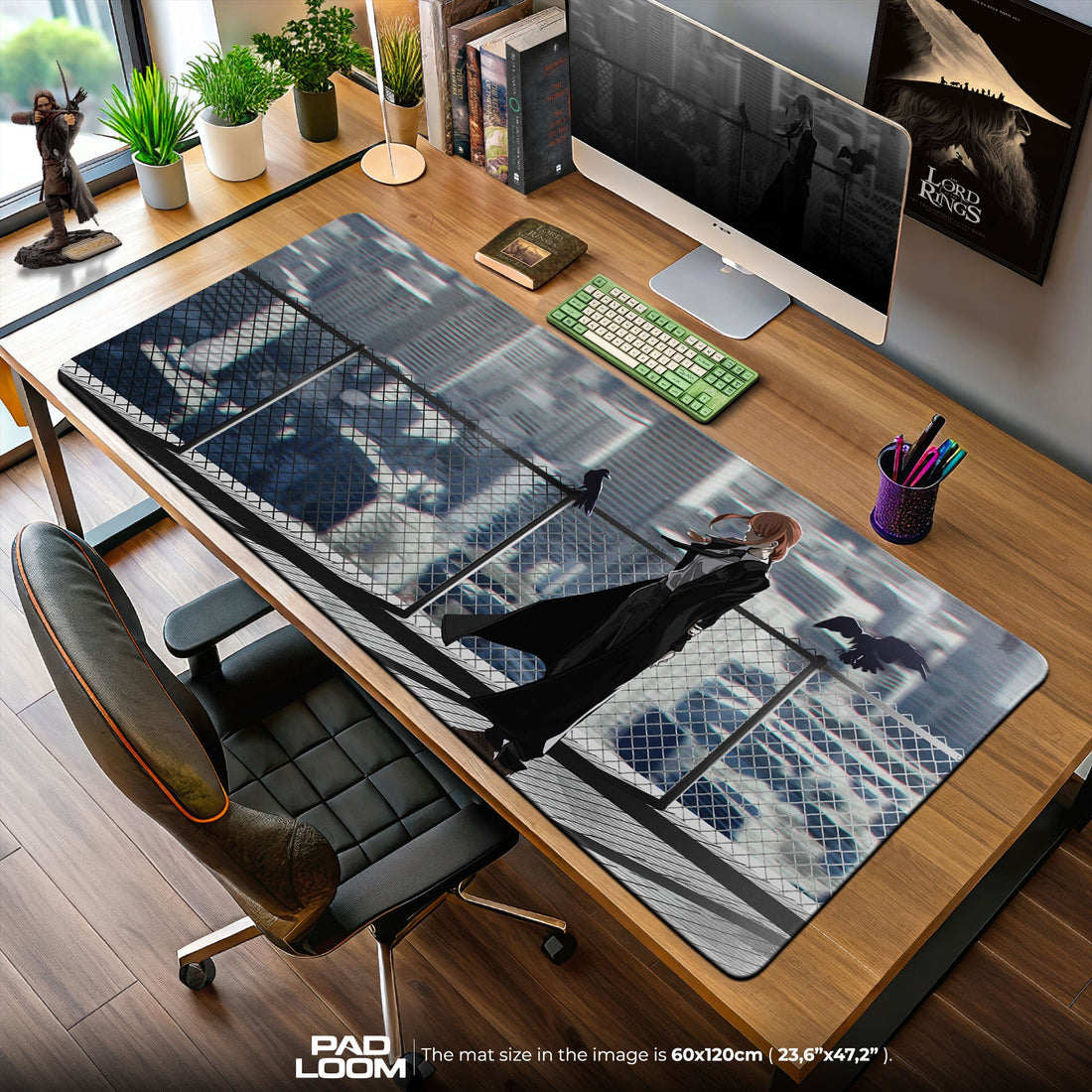Makima Rooftop Mouse Pad - Dark City Anime Desk Mat Padloom