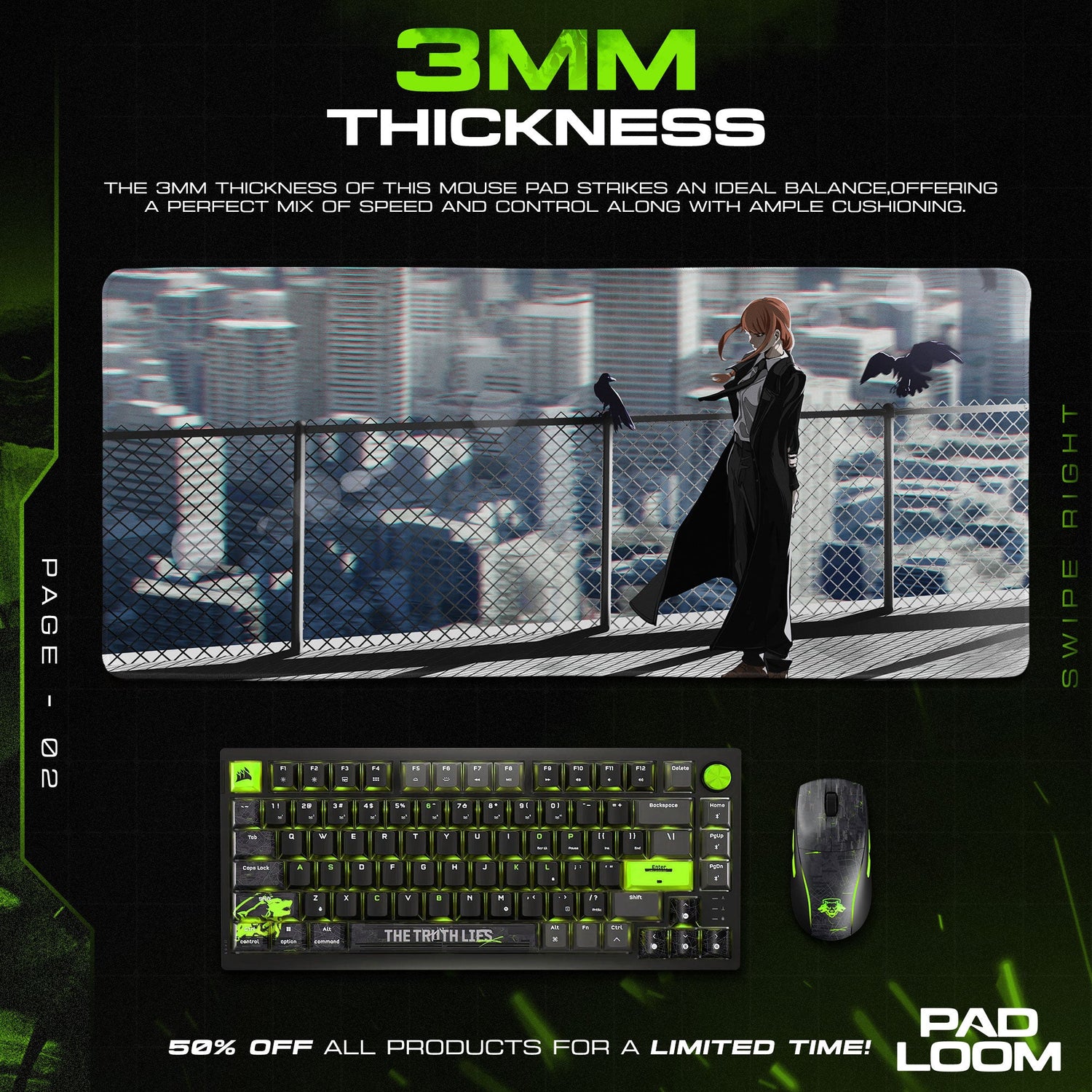 Makima Rooftop Mouse Pad - Dark City Anime Desk Mat Padloom