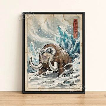 Mamoswine Blizzard Pokemon poster - framed canvas wall art in a black frame