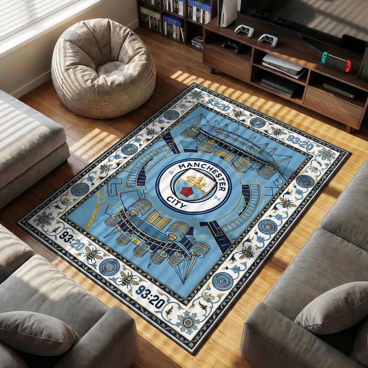 Manchester City themed area rug for home decor fans