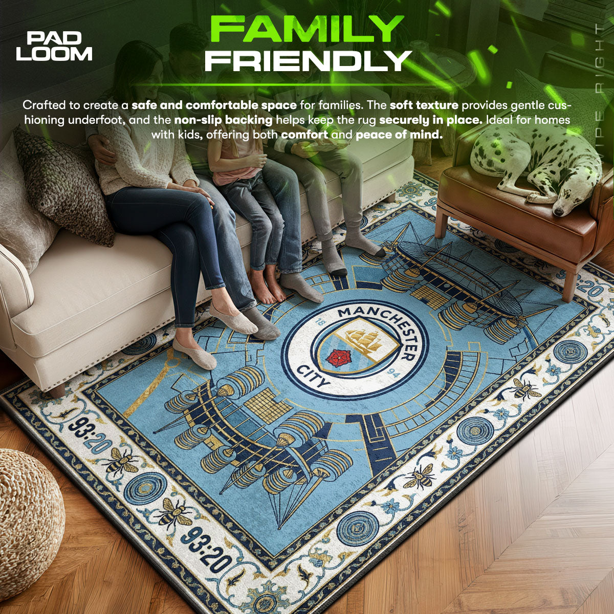 Manchester area rug showing full home decor artwork