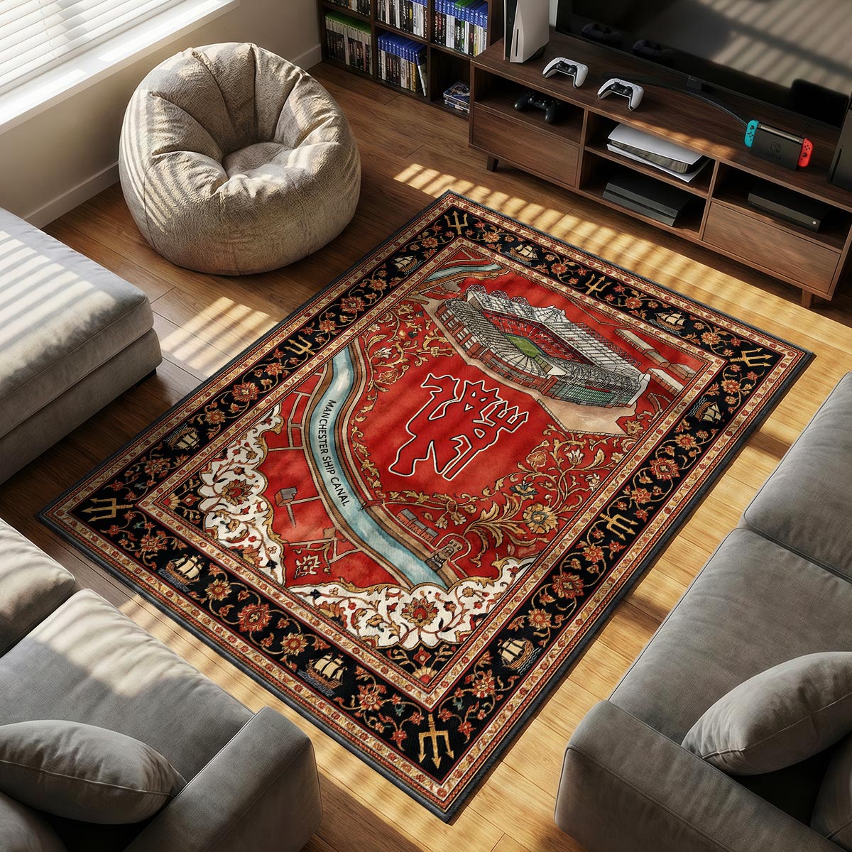 Manchester United themed area rug for home decor fans