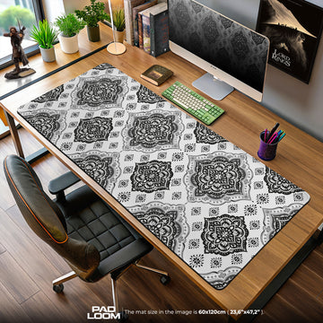 Mandala Damask Mouse Pad, Ornate Black and White Gaming Desk Mat