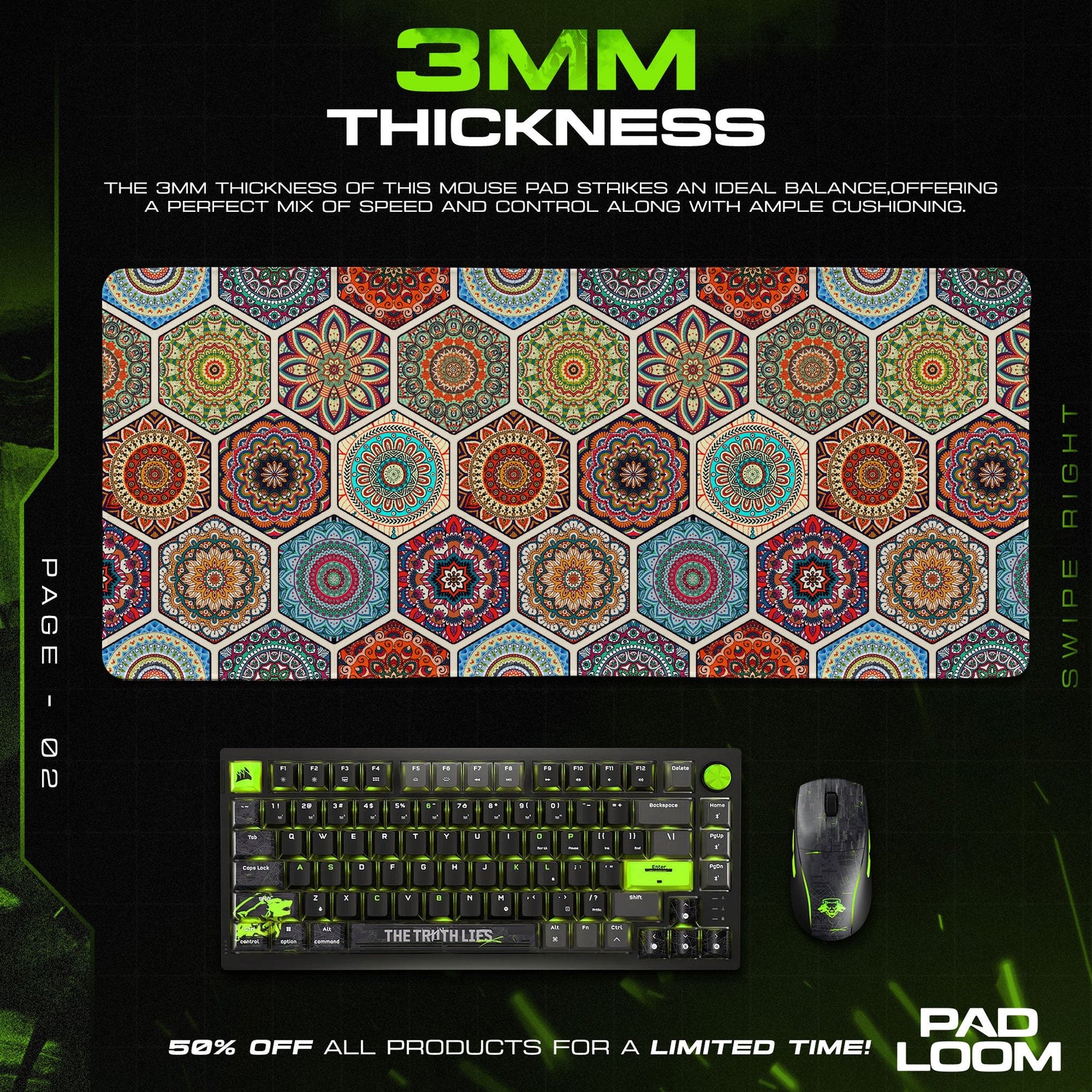 Mandala Pattern Mouse Pad, Abstract Gamer Desk Mat Padloom