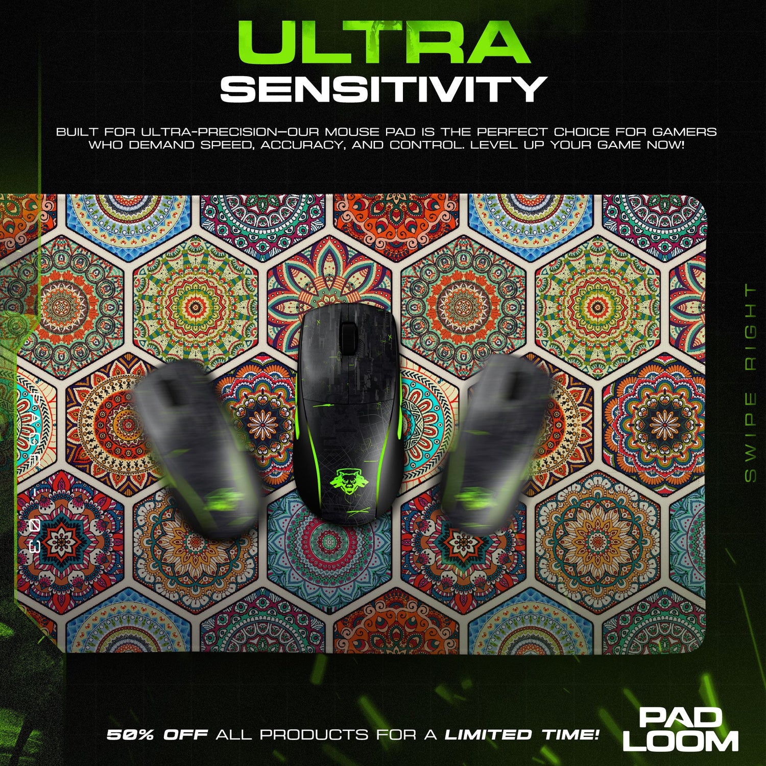 Mandala Pattern Mouse Pad, Abstract Gamer Desk Mat Padloom