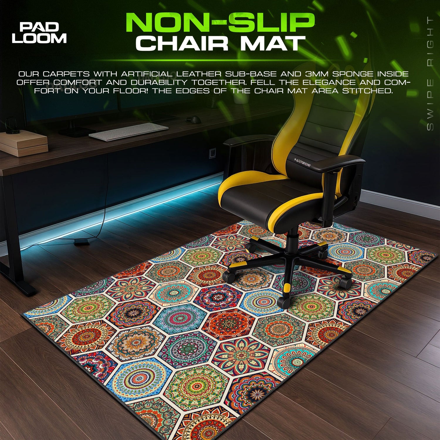 Mandala Pattern Mouse Pad, Abstract Gamer Desk Mat Padloom