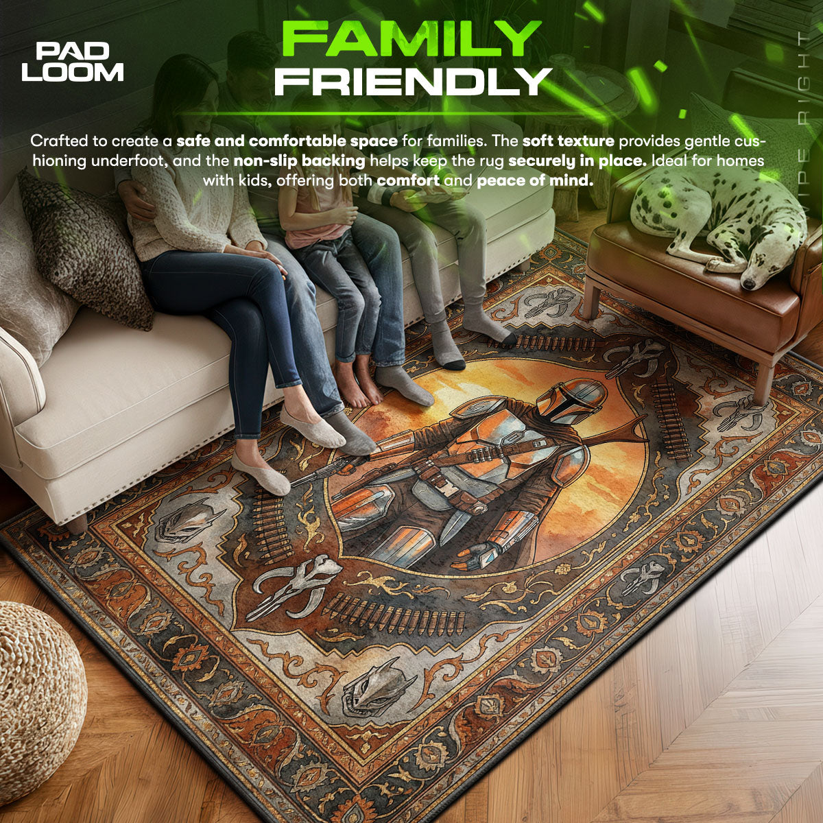 Mandalorian area rug showing full home decor artwork