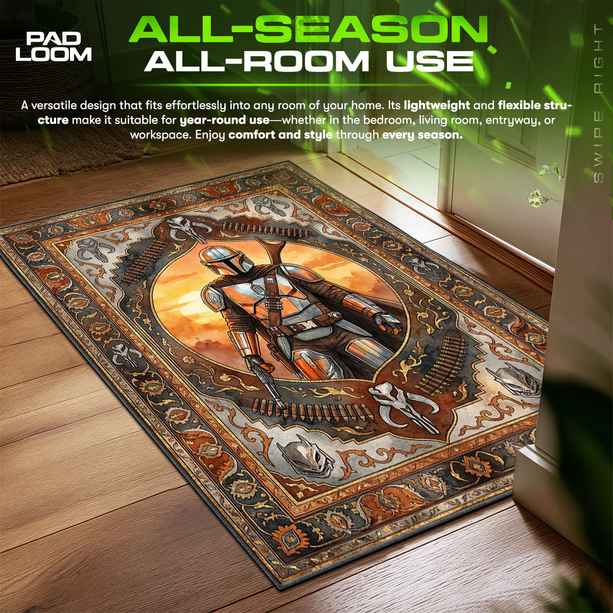 Mandalorian rug placed in living room setup