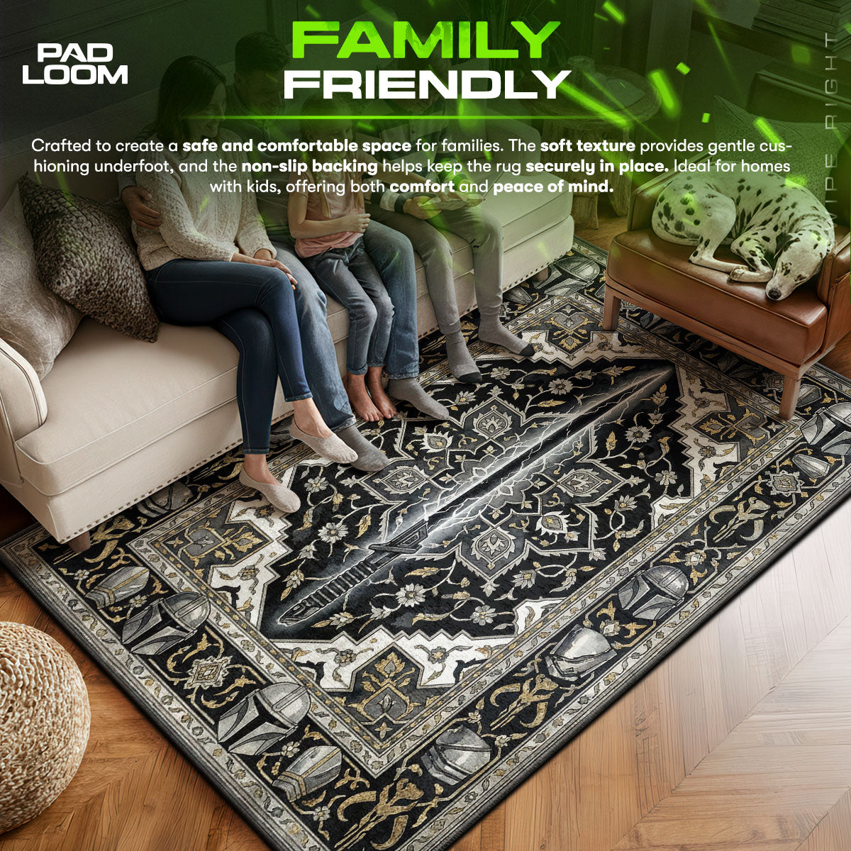 Mandalorian area rug showing full home decor artwork