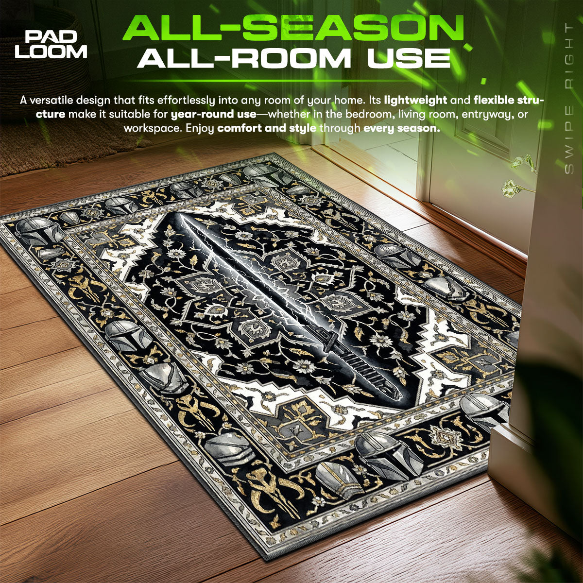 Mandalorian Darksaber Tapestry Star Wars Room fan rug — premium quality print