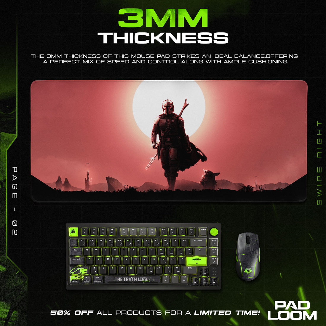 Mandalorian Sunset Mouse Pad, Star Wars Gamer Desk Mat