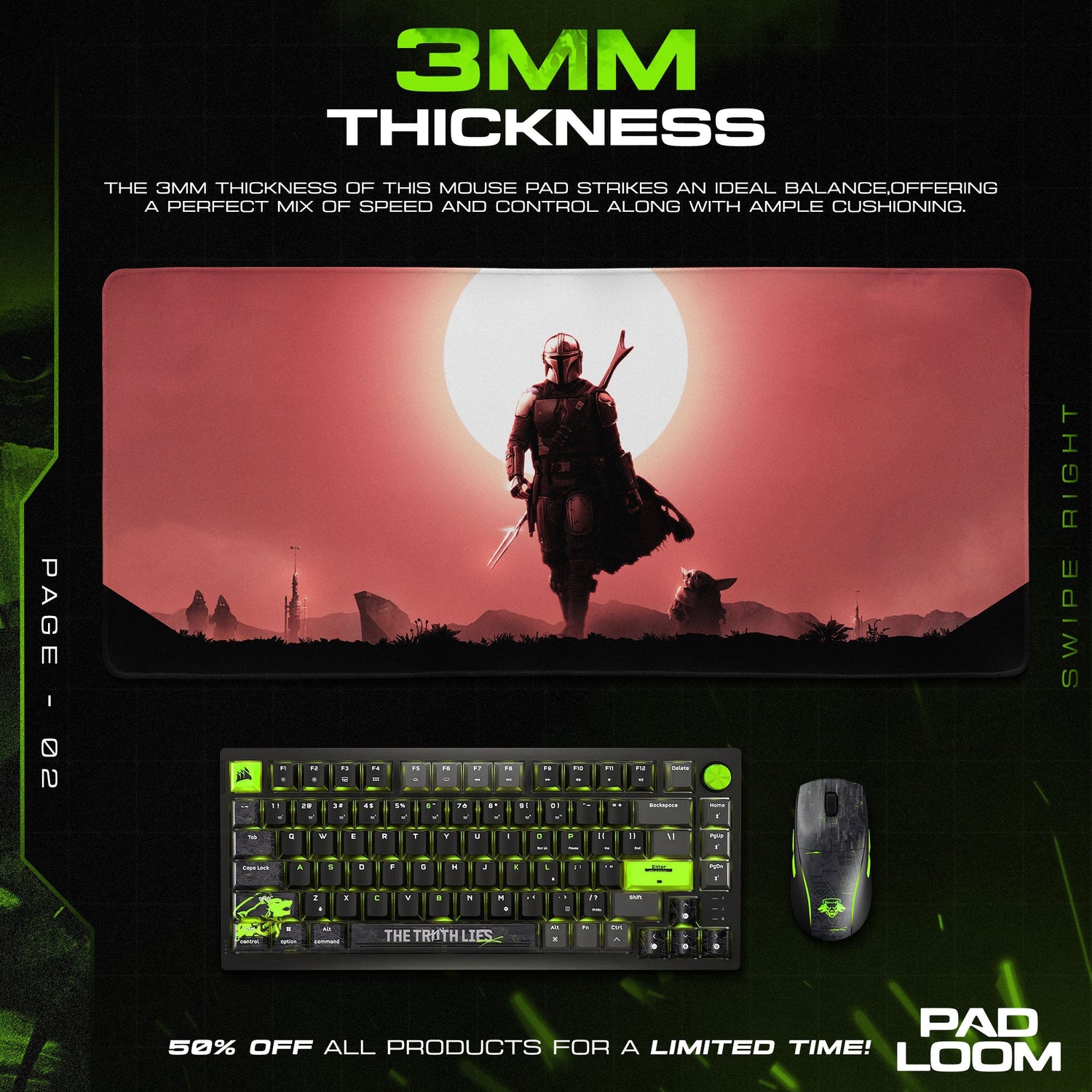 Mandalorian Sunset Mouse Pad, Star Wars Gamer Desk Mat Padloom