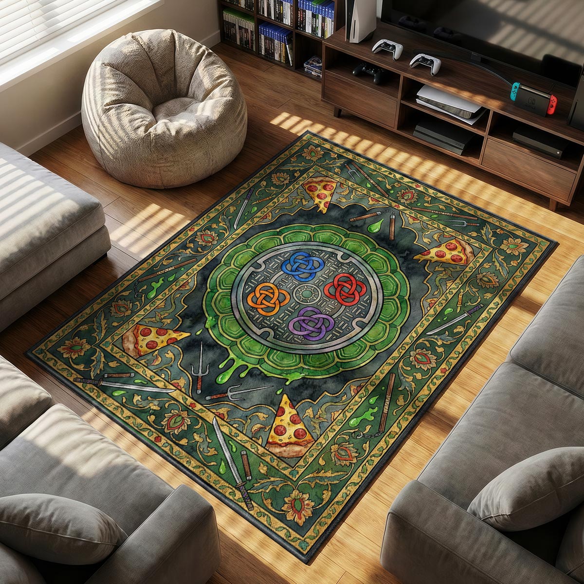 Manhole Cover themed area rug for home decor fans