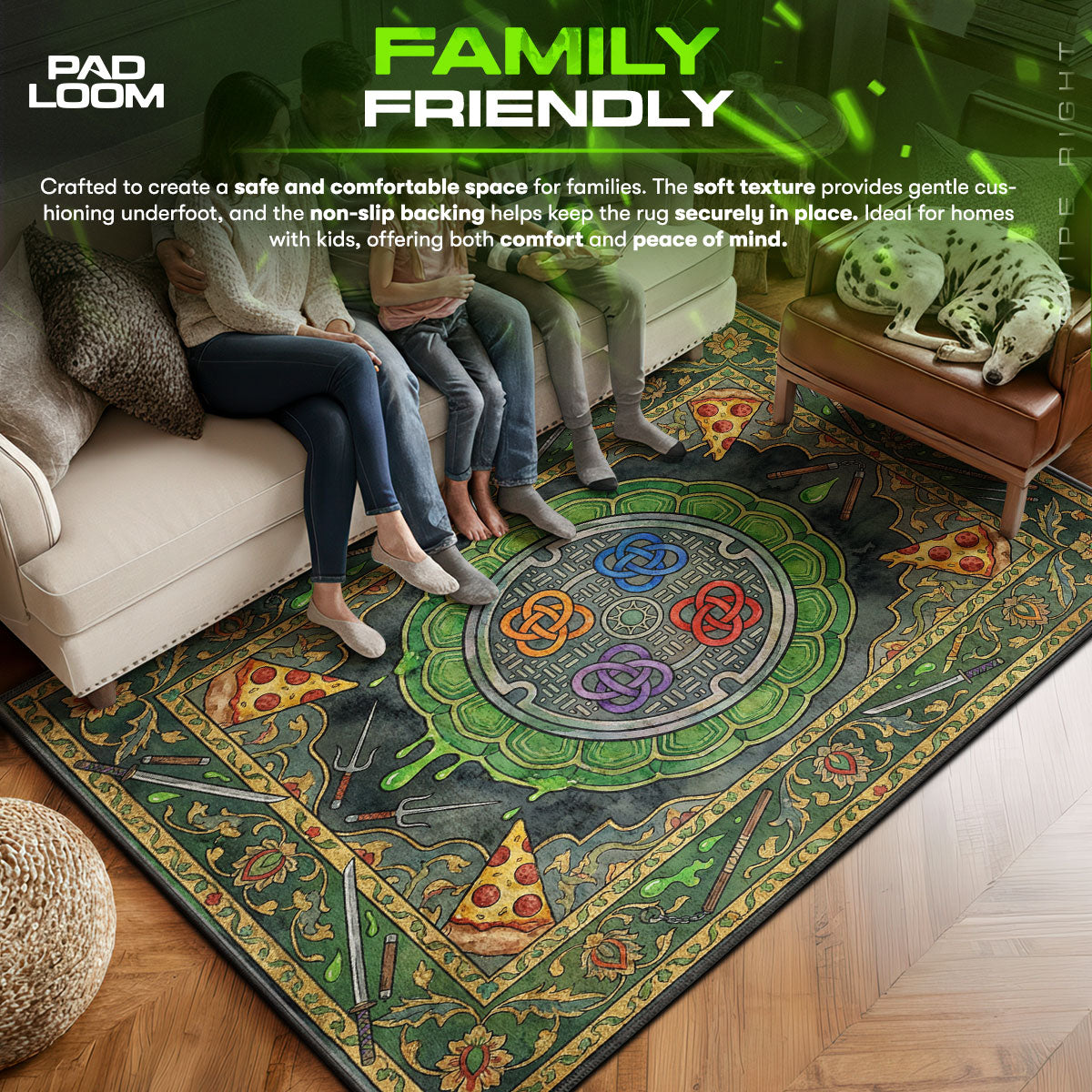 Manhole area rug showing full home decor artwork