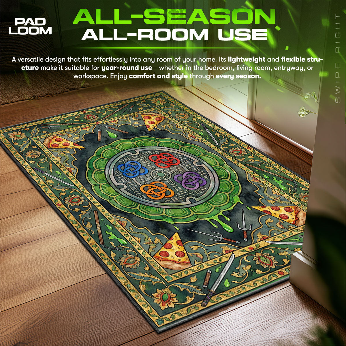 Manhole Cover Ooze Ninja Turtles Room fan rug — premium quality print
