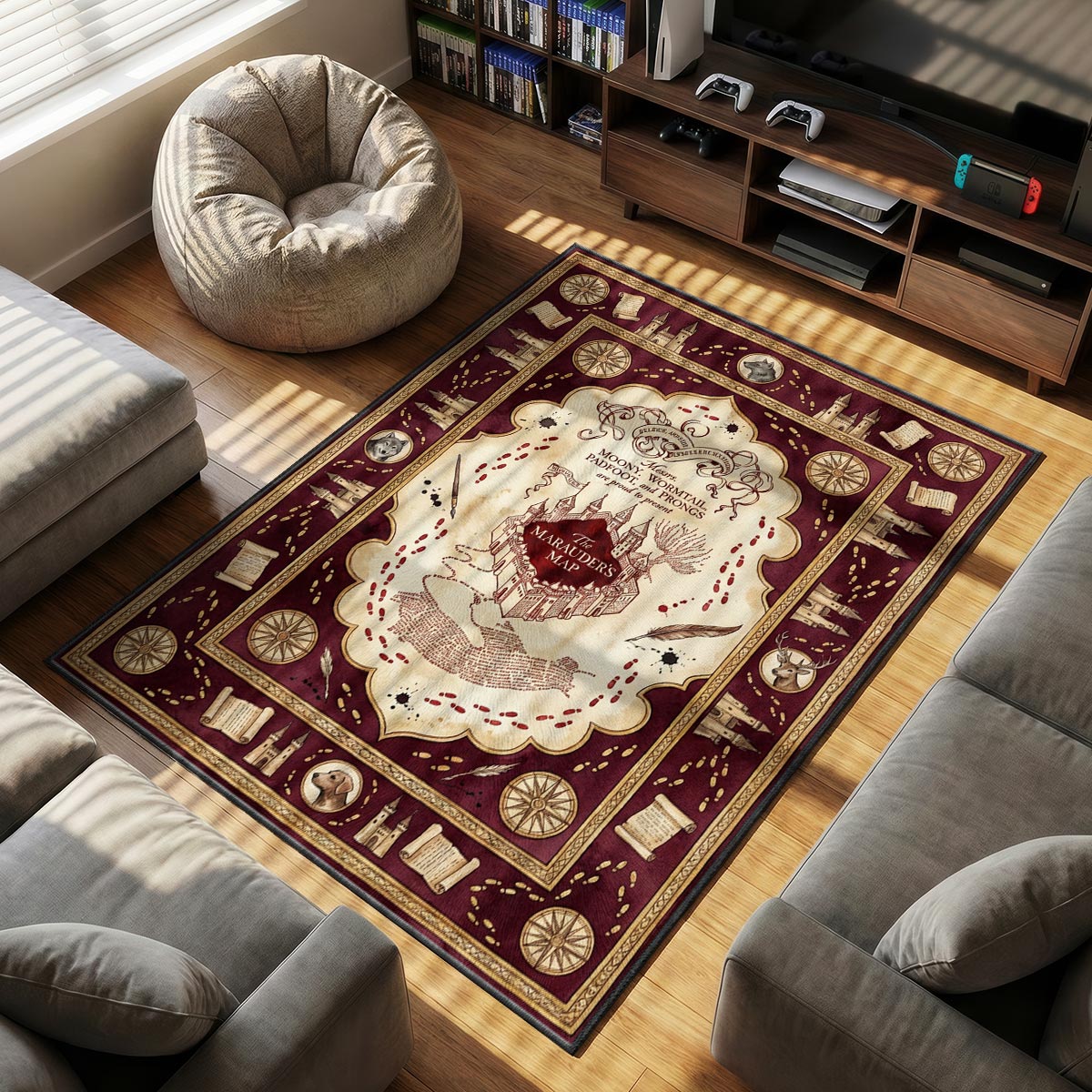 Marauder's Map themed area rug for home decor fans