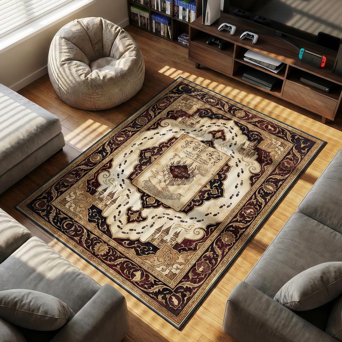 Marauders Map themed area rug for Vintage fans