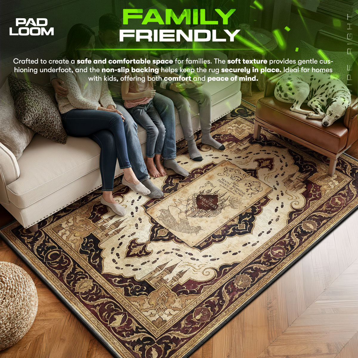Marauders area rug showing full Vintage artwork