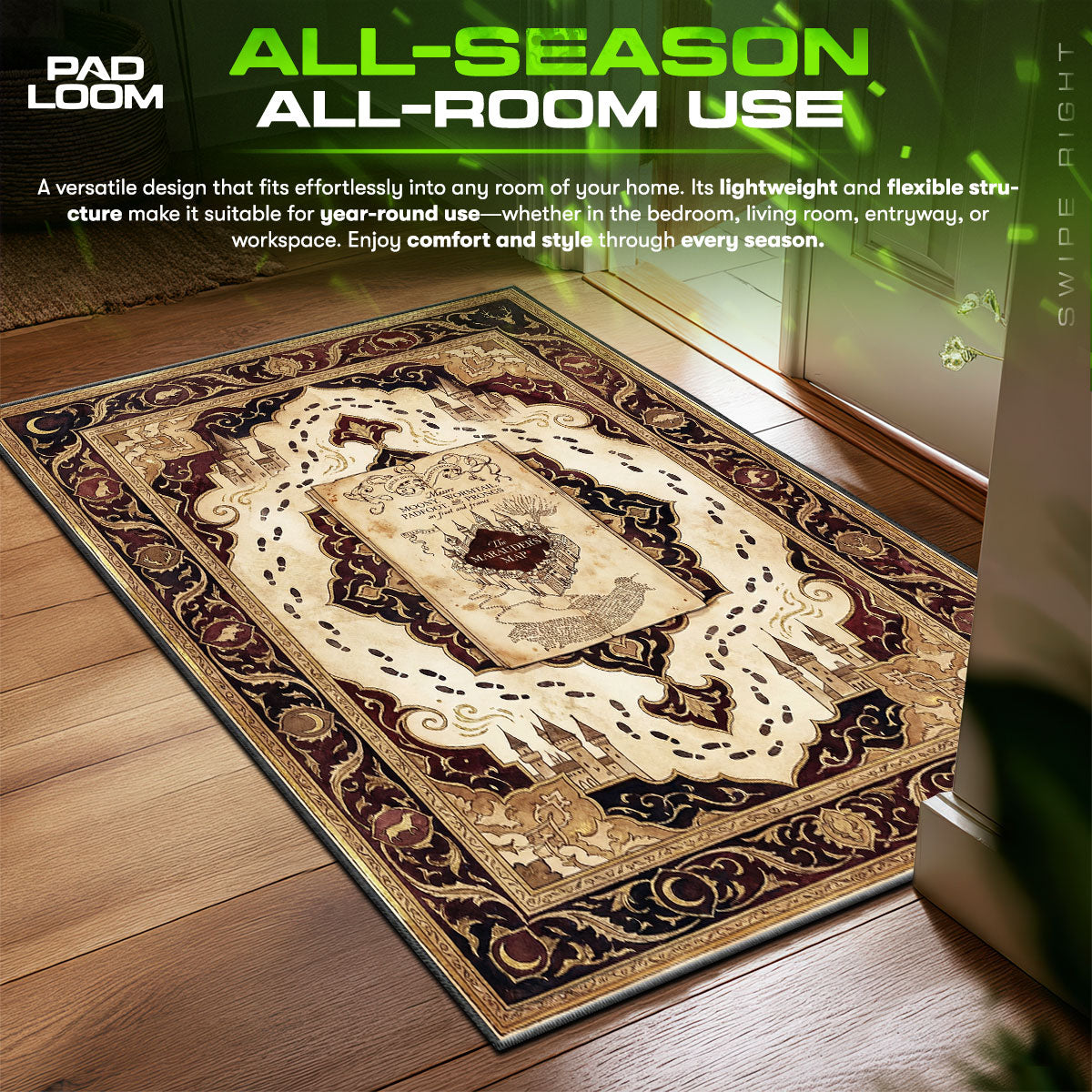 Marauders Map Harry Potter Room fan rug — premium quality print