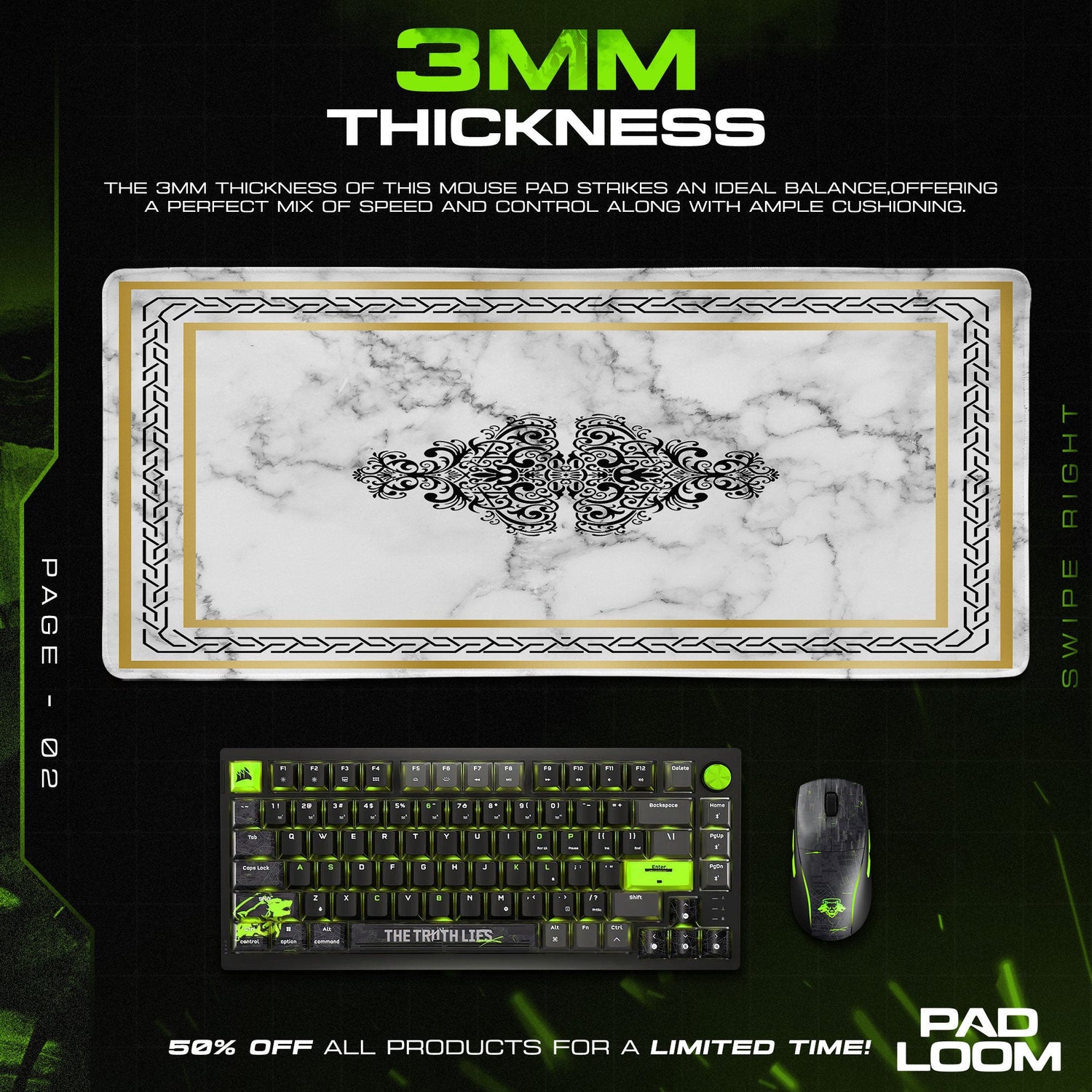 Marble Ornamental Mouse Pad, Modern Gamer Desk Mat Padloom