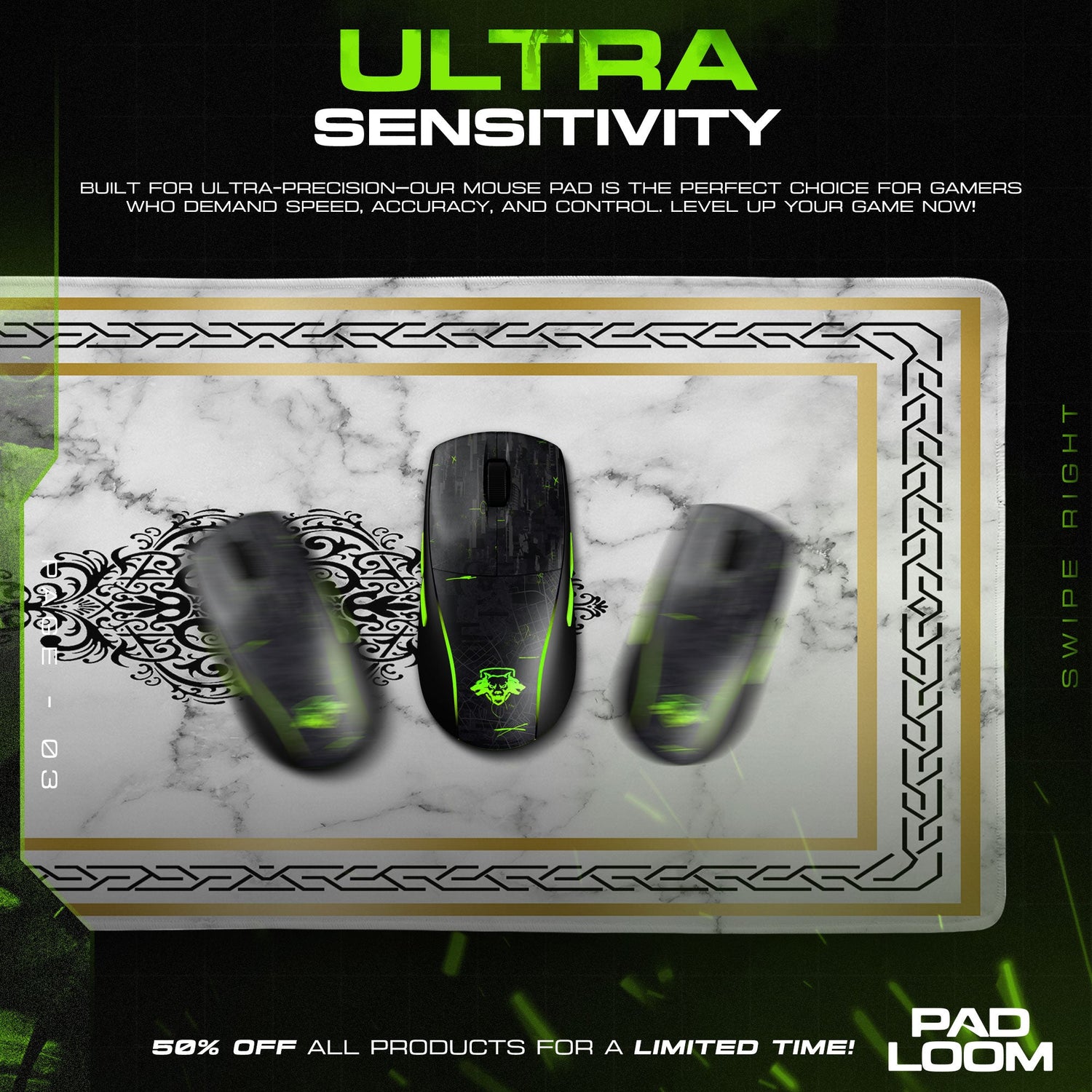 Marble Ornamental Mouse Pad, Modern Gamer Desk Mat Padloom