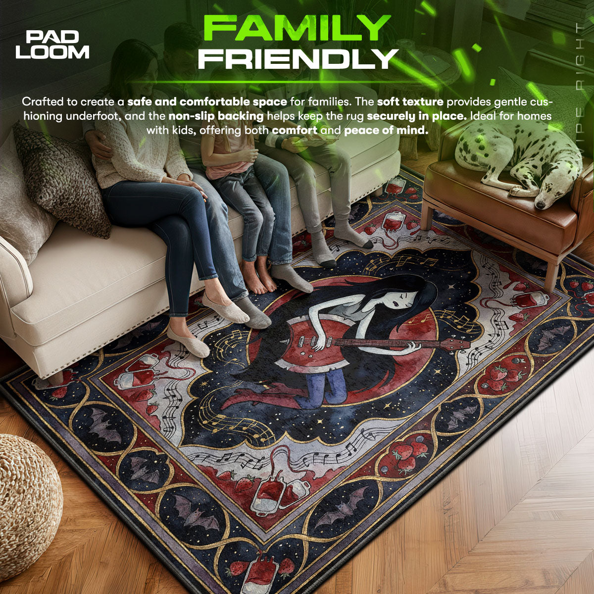 Marceline area rug showing full home decor artwork