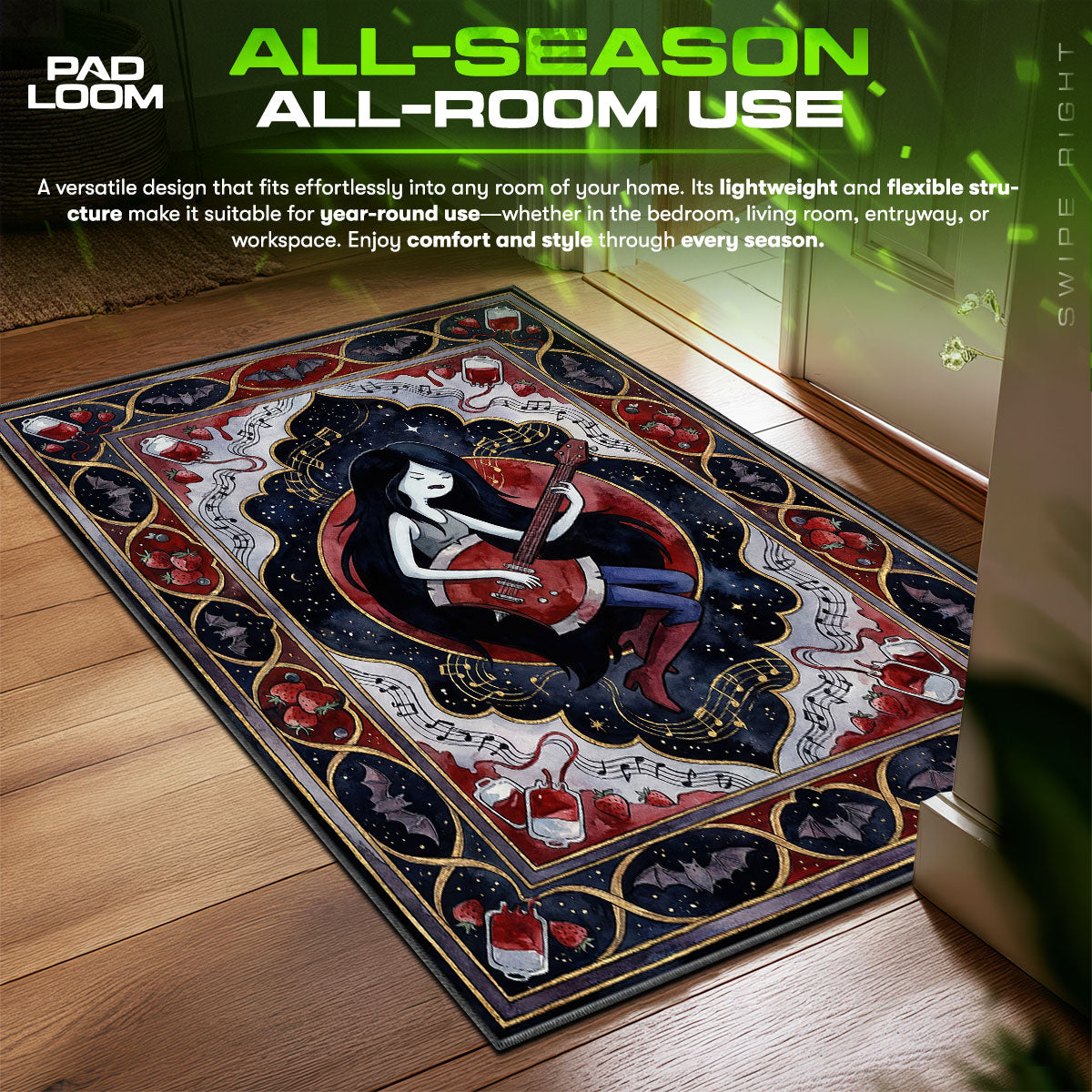 Marceline Axe Bass Adventure Time Room fan rug — premium quality print