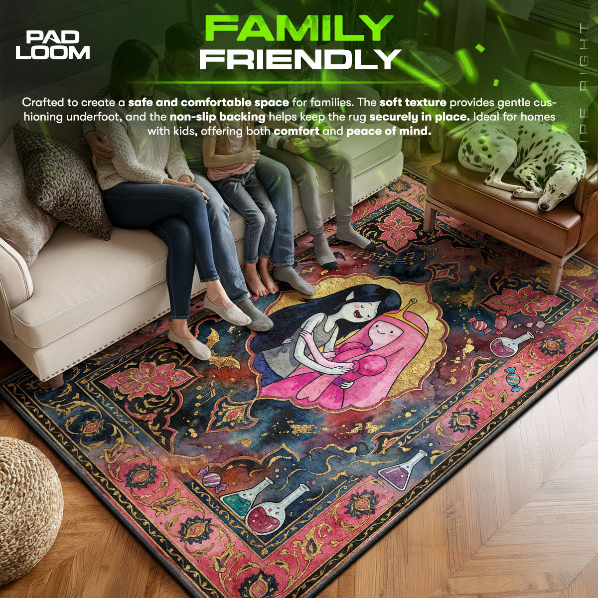 Marceline area rug showing full home decor artwork