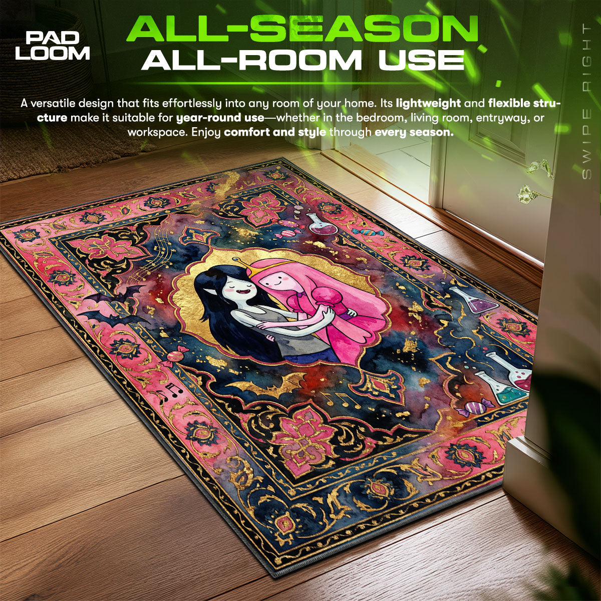 Marceline & Bubblegum Romance Adventure Time Room fan rug — premium quality print