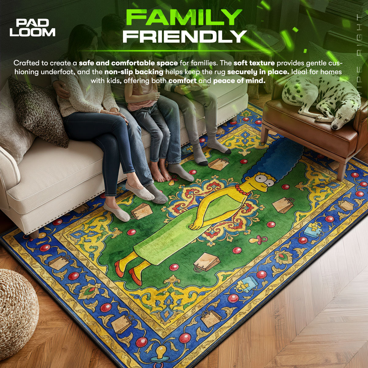 Marge area rug showing full Vintage artwork