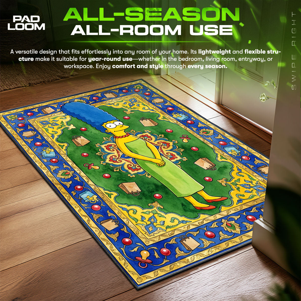 Marge Pearls Simpsons Room fan rug — premium quality print