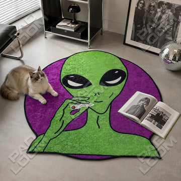 Marijuana Alien shaped area rug, die-cut man cave rug