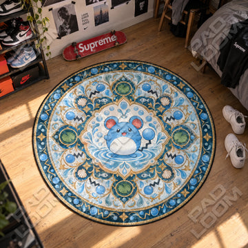 Marill Bubble Pokemon round rug on a bedroom floor - Pokemon chair mat