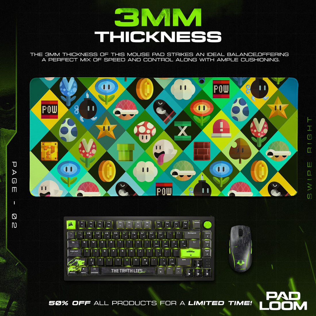 Mario Mouse Pad, Power-Up Icons Gamer Desk Mat