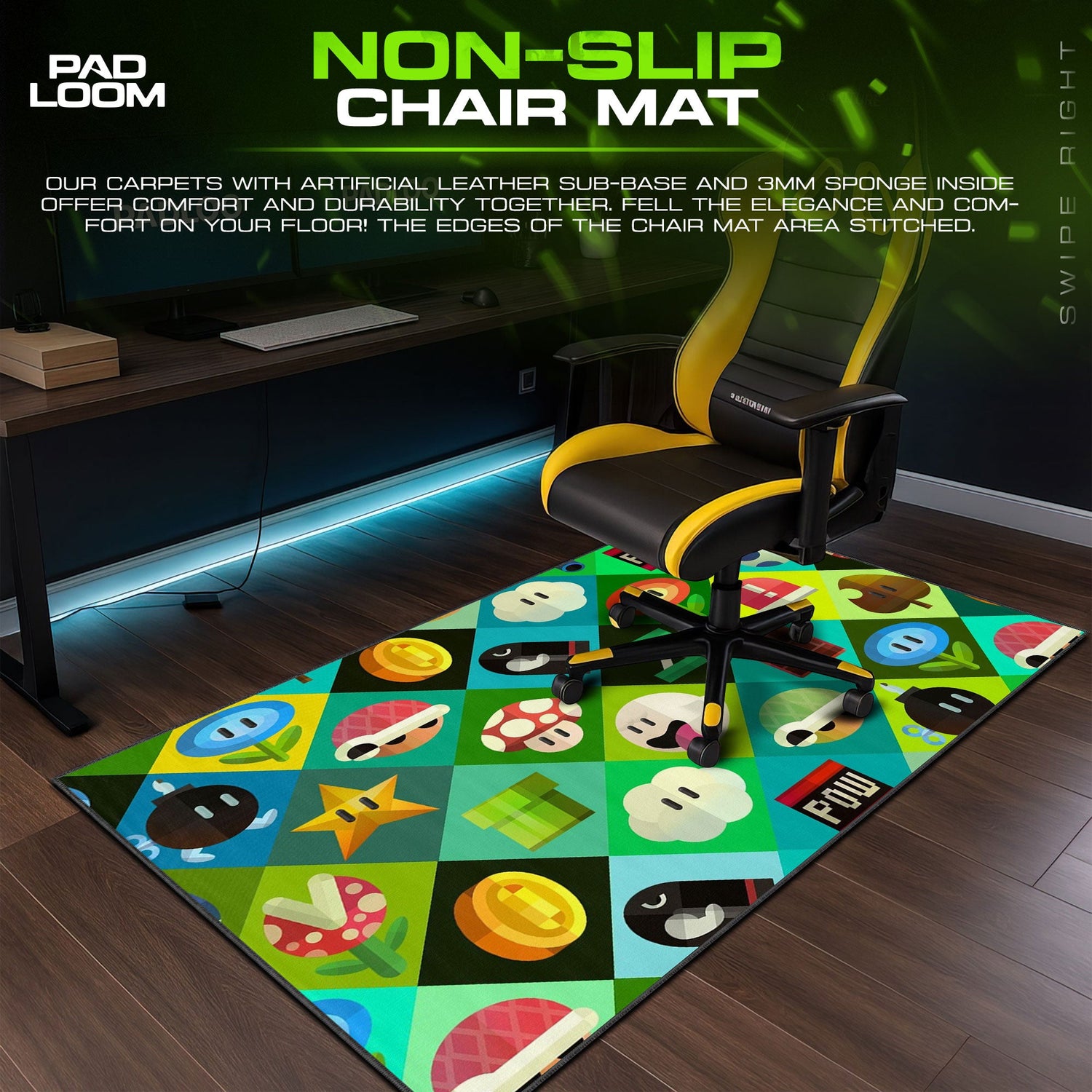 Mario Mouse Pad, Power-Up Icons Gamer Desk Mat Padloom