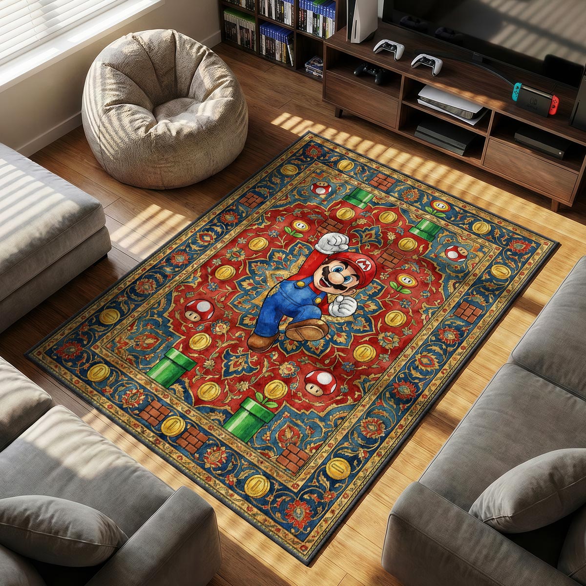 Mario Persian themed area rug for home decor fans