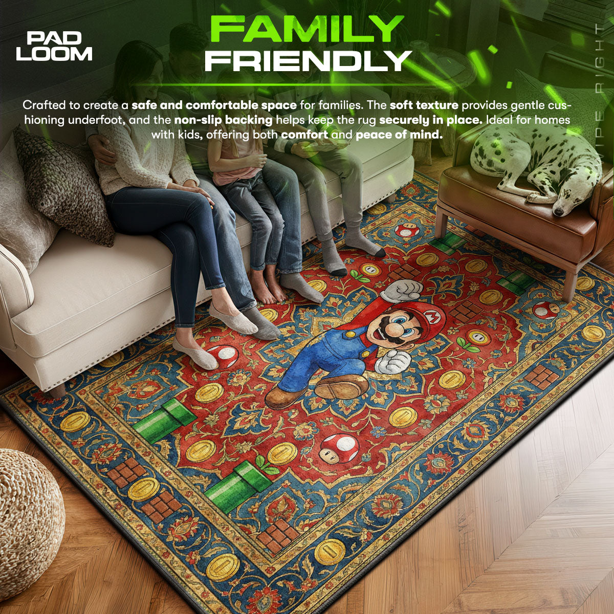Mario area rug showing full home decor artwork