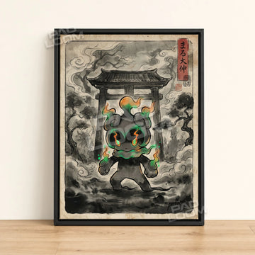Marshadow Torii Pokemon poster - framed canvas wall art in a black frame