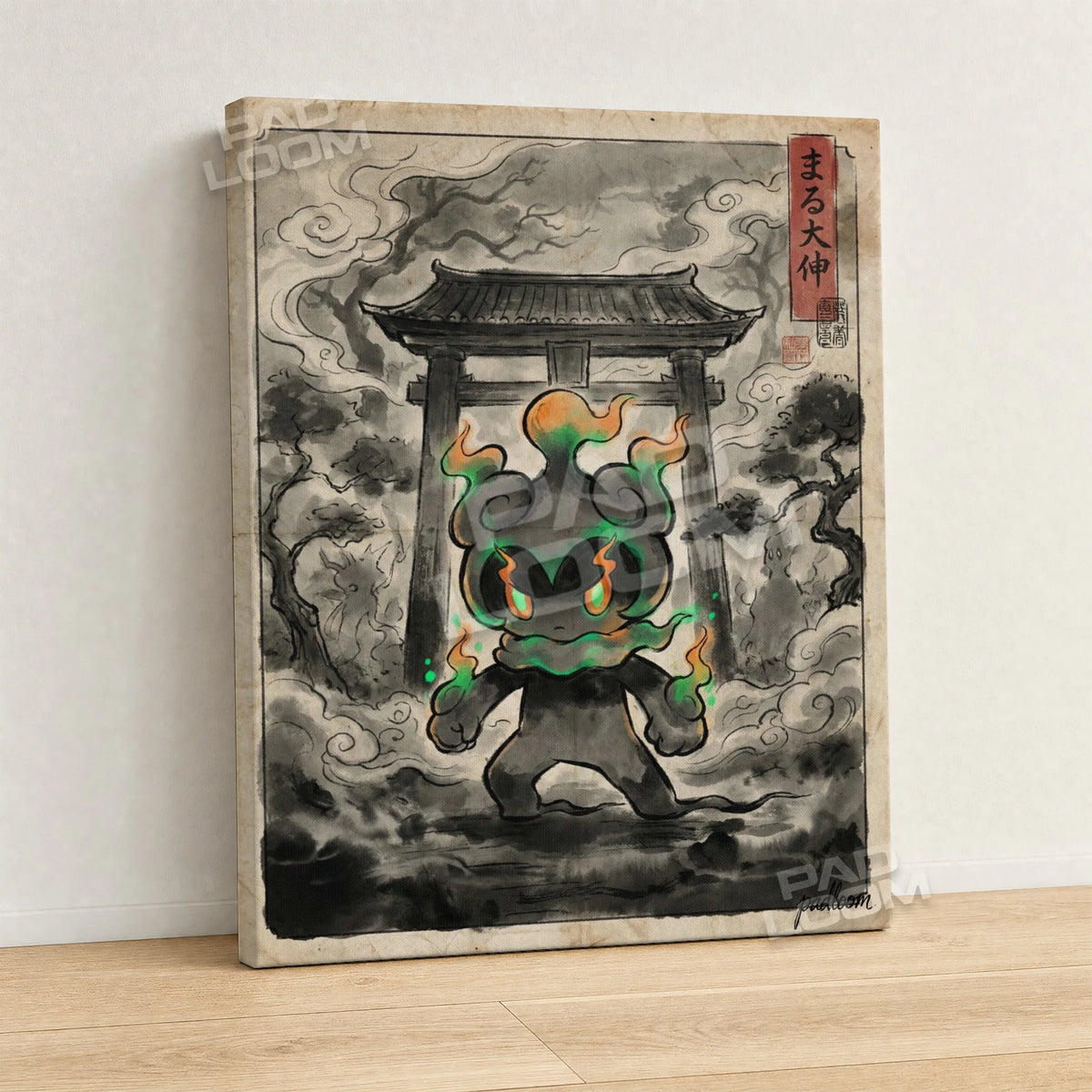 Marshadow Torii Pokemon canvas wall art - gallery-wrapped canvas print, side view