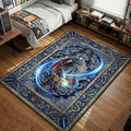 Marth performing a blue energy sword slash surrounded by gold dragons and royal crowns in a fantasy art style gaming area rug and floor mat